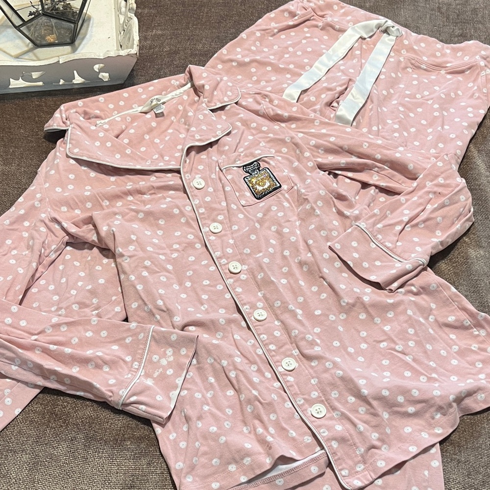 Soma Pink Polka Dot Pajama Set with Glitter Perfume Bottle on Pocket - Size XS